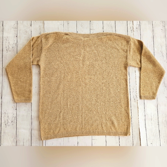 Bedford Fair Lifestyles Cream & Gold Glitter Sparkle Crew Neck Oversized Sweater - Picture 5 of 9
